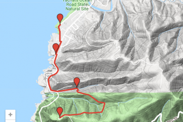 Map of Amanda Trail from the start point at Yachats Ocean Road Trailhead to the end point at Cape Perpetua Stone Shelter